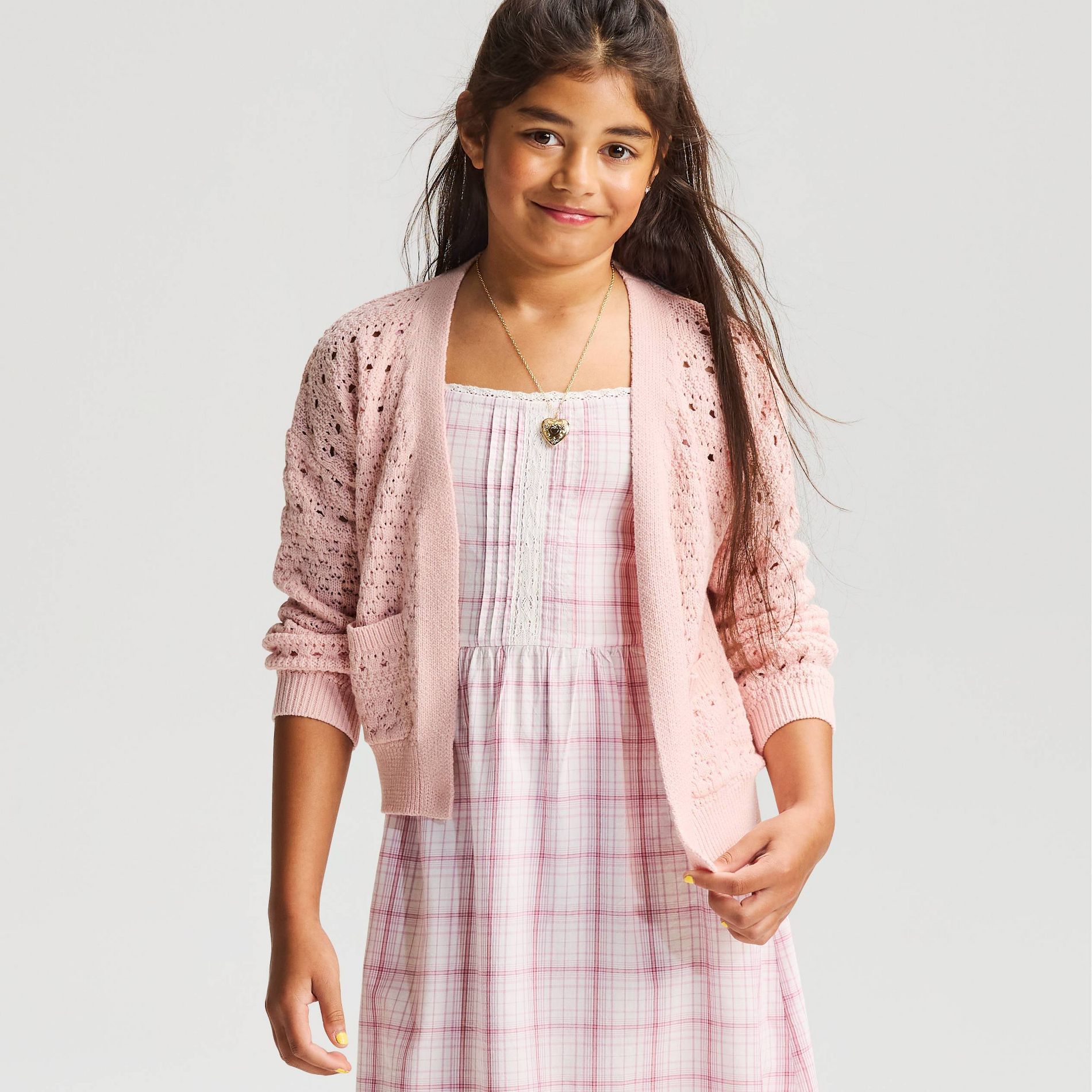 Girls' Pointelle Open Cardigan - Cat & Jack™ Pink M