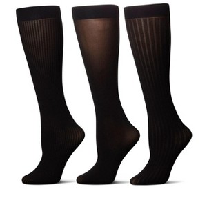 Memoi Women's 3 Pair Pack Fine Rib/Solid/ Wide Rib Trouser SocksBlack-Black-Black One Size - 1 of 2