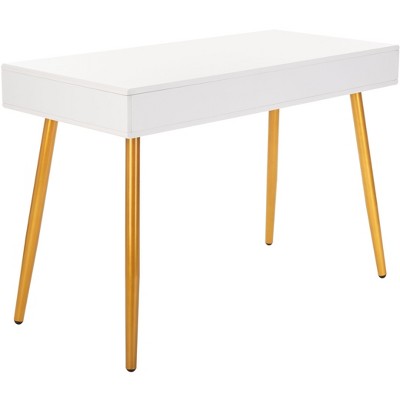 White and Gold Wood Writing Table with Drawer