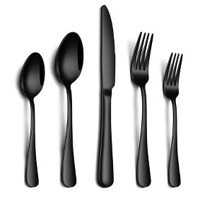 Aoibox 20-Piece Black Silverware Set for 4, Stainless Steel Flatware Cutlery Set with Knives, Forks, Spoons, Mirror Polished, Dishwasher Safe - 1 of 4