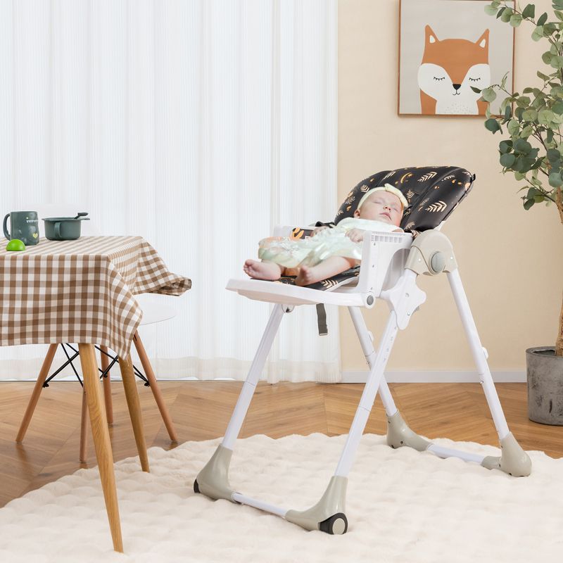 Infans Baby High Chair with 7 Height & 3 Footrest Adjustable Cup holder 2 Wheels, 4 of 11