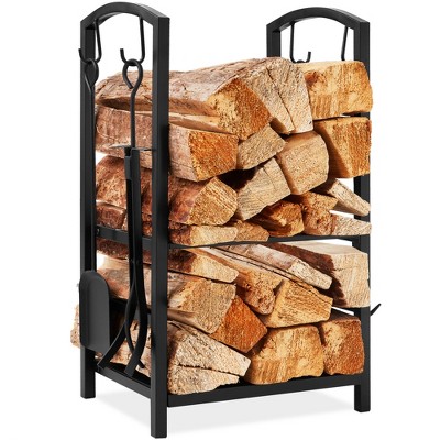 Best Choice Products 5-Piece Firewood Log Rack Holder Tools Set for Fireplace w/ Hook, Broom, Shovel, Tongs - Black