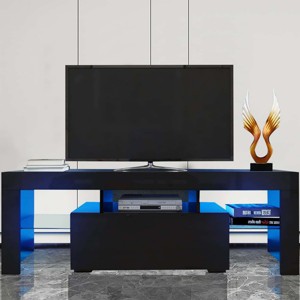 Syemin TV Stands and Consoles Sleek 55 Inch TV Stand Flip Door Glass Shelf Fits Stylish Living Rooms merges Function Fashion, Black, 55.7"*16.54"*5.3" - 1 of 4