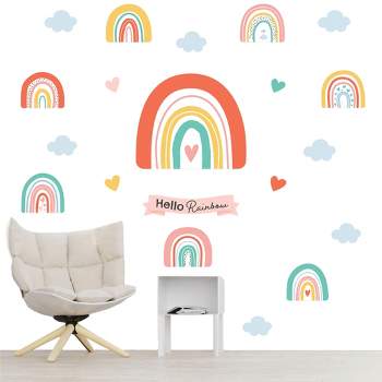 Big Dot of Happiness Hello Rainbow - Peel and Stick Nursery and Kids Room Vinyl Wall Art Stickers - Wall Decals - Set of 20
