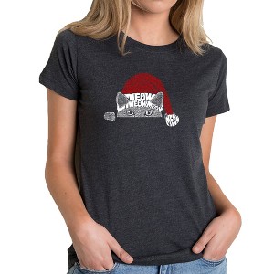 LA Pop Art Christmas Peeking Cat - Women's Premium Blend Word Art T-Shirt - 1 of 4
