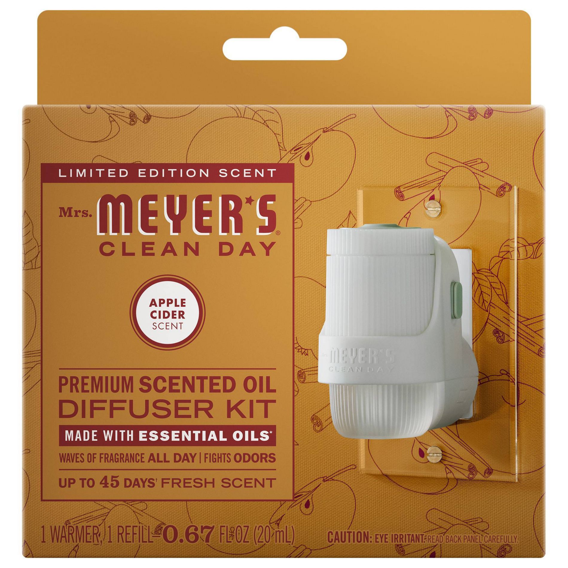 Mrs. Meyer's Clean Day Premium Scented Oil Plug-In Diffuser & Air Freshener Kit - Apple Cider - 0.67 fl oz/2pk