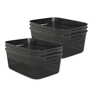 Life Story Medium Storage Basket, Decorative Plastic Home Organizer, Lightweight Versatile Tub with Built-In Handles, 10 Quart, Black, 6 Pack - 1 of 3