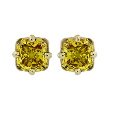 Pompeii3 1/2Ct Fancy Canary Yellow Cushion Cut Diamond Studs 14K Yellow Gold Lab Created