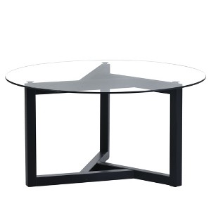 NicBex Modern 35.43" Round Coffee Table with Tempered Glass Top and Wood Cross Legs for Living Room - 1 of 4