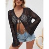 Womens Casual Summer Tie Front V Neck Flared Sleeve Openwork Cardigan - 4 of 4