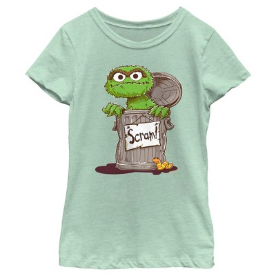 Girl's Sesame Street Oscar Scram Sign T-shirt - Mint - Small : Target