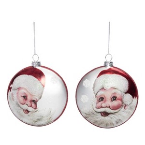 Transpac Glass Illustrated Jolly Santa Ornament Set of 2 Christmas Home Decorations - 1 of 1