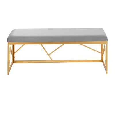 Folia 47" Gold Metal Frame Bench with Grey Velvet Cushion