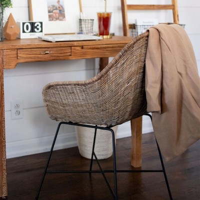 Natural Woven Rattan Arm Chair with Black Metal Legs