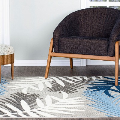 Blue Floral Synthetic 5' x 7' Flat Woven Area Rug
