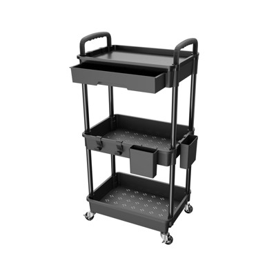 YIGII 3 Tier Rolling Utility Cart with Drawer,REBECAT Utility Cart Made of Multifunctional Storage Organizer Tool for Kitchen,Bathroom,Office(Black)