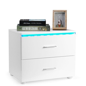 Hommpa Modern LED Small Nightstand Bedside Table with 2 Drawers - 1 of 4
