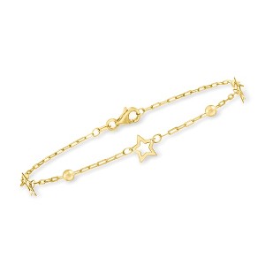 Ross-Simons Italian 14kt Yellow Gold Paper Clip Link Star Station Bracelet - 1 of 3