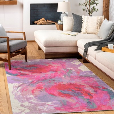 Arles 2' x 3' Bright Pink and Purple Synthetic Fur Area Rug