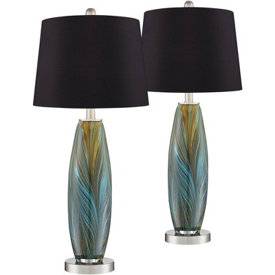 360 Lighting Azure Art Glass Black Shade Table Lamps Set of 2