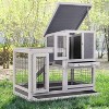 FDW Rabbit Hutch Indoor and Outdoor Rabbit Cage 37 Inch Wide Wooden Hutch House Guinea Pig Cage with Wheels Rolling Large Hutch Cage,Grey - 2 of 4