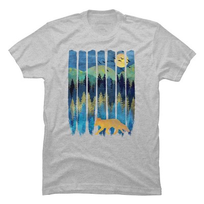 Men's Design By Humans Fox Forest Night By Maryedenoa T-Shirt