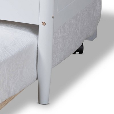 Full White Wood Daybed with Trundle and Tufted Upholstery