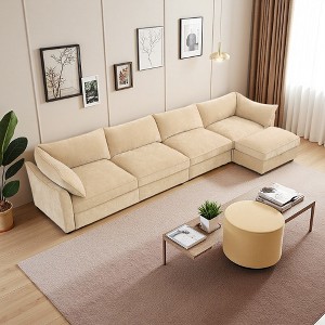 146.4" Chenille L-Shaped Modular Sectional Sofa with Storage Ottomans & Drawers Under Each Seat - 1 of 4