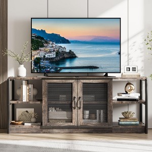 63" Farmhouse TV Stand for 65/75 Inch TVs, Entertainment Center with Storage Cabinet and Mesh Doors, Industrial Media Console Table - 1 of 4
