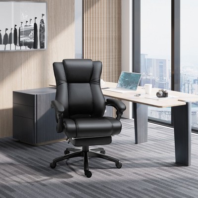 NicBex Adjustable Office Chair Modern PU Leather Ergonomic Computer Chair with Castors, Padded Arms, Wide Seat and High Back for Office, Study