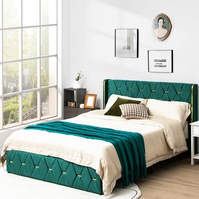 Costway Queen Upholstered Platform Bed Frame Adjustable Headboard ...