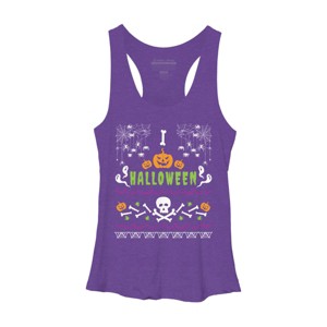 Women's Design By Humans Halloween Lover Ugly Sweater By machmigo Racerback Tank Top - 1 of 3