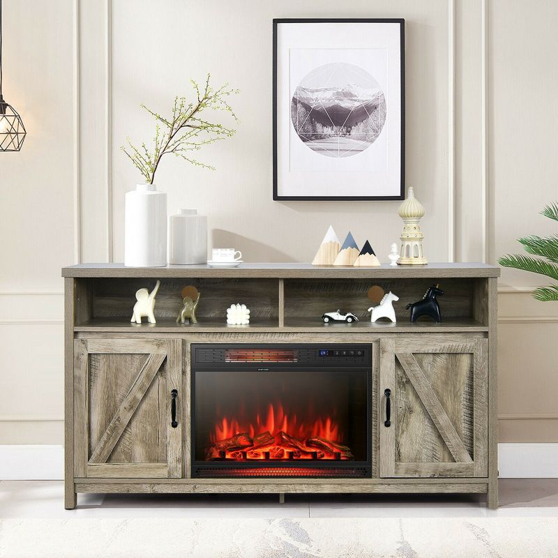 Costway 1350W Electric Fireplace Heater W/59'' Fireplace TV Stand, 4 of 11