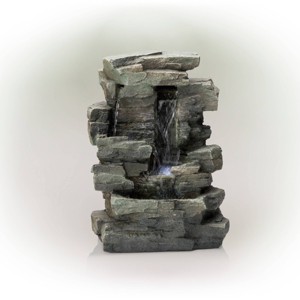13" Resin Waterfall Tabletop Fountain with LED Lights Gray - Alpine Corporation: Indoor Sculptural Fountain, Electric Powered, 2 Basins - 1 of 4