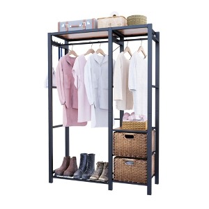 NAYSAYE Clothes Hanger Acacia Wood Garment Rack with Shelves Drawers and Hooks for Bedroom Entryway or Closet, Brown, 47.2"*15.7"*70.8" - 1 of 4