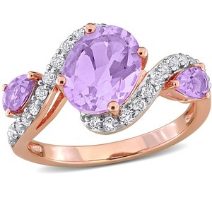 EVERLY JEWELRY | Rose Plated Sterling Silver 3 1/10 CT TGW Rose de France Amethyst and White Topaz Swirl Ring - 1 of 4