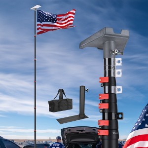 Yescom EZ GO 30ft Starlink Mini Ground Pole Mount Kit with Adapter & Tire Stand, Telescopic Tailgate Flagpole & Base Kit for Outdoor RV Camping Black - 1 of 4