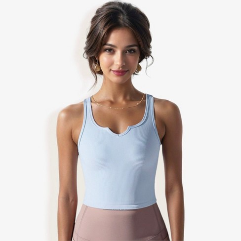 Anna-Kaci  Women's High Impact Solid Color Ribbed Crop Tank Top - image 1 of 4