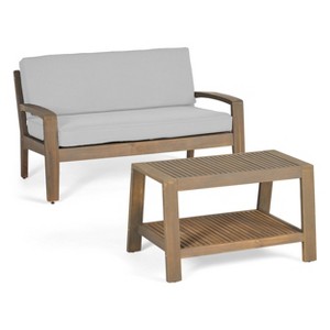 Christopher Knight Home Grenada Outdoor Acacia Wood Loveseat and Coffee Table Set (No Fabric Skin) - 1 of 4