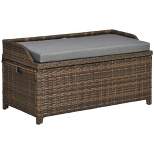 Outsunny Storage Bench Rattan Wicker Garden Deck Box Bin with Interior Waterproof Bag and Comfy Cushion, Gray