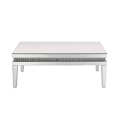 Lotus 53'' Rectangular Mirrored Wood Coffee Table with Faux Crystals