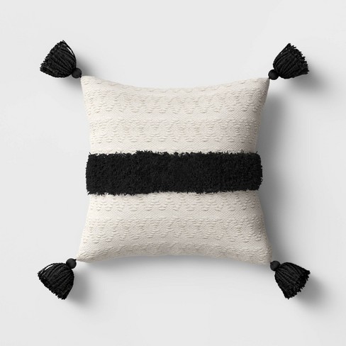 Outdoor Tasseled Throw Pillow Black/White   Opalhouse™ : Target