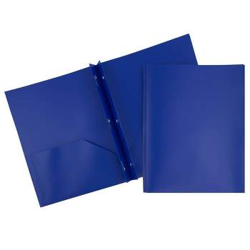 JAM 6pk POP 2 Pocket School Presentation Plastic Folders with Prong Fasteners Dark Blue