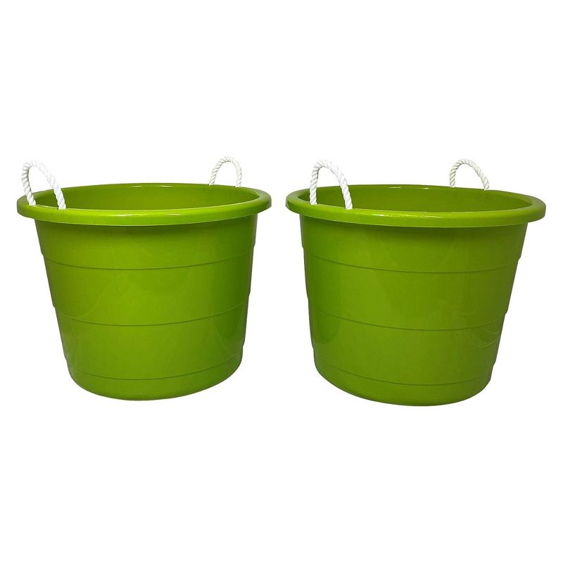Homz 17-Gallon Indoor Outdoor Storage Bucket w/Rope Handles for Sports Equipment, Party Cooler, Gardening, Toys and Laundry, Bold Lime Green (4 Pack), 2 of 7