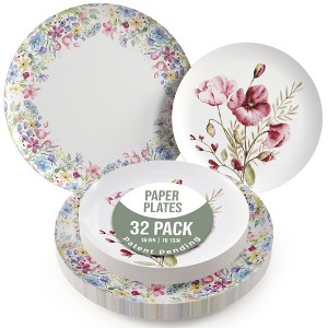 Earthtrends 32 PCS Floral Paper Wedding Plate Service for 16 |10" Dinner Paper Disposable Plates 8" Salad Plates Paper Disposable Plates Provincial - 1 of 4