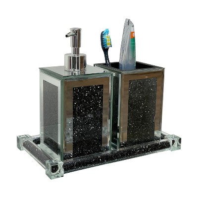 JANSNO Exquisite 3 Piece Square Soap Dispenser and Toothbrush Holder with Tray