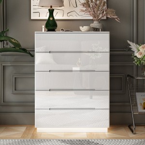Hitow High Gloss 5 Drawer Dresser with Underlight Concealed Handle Chest of Drawers - 1 of 4