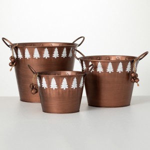 7.5"H, 9.5"H and 11.5"H Sullivans Christmas Tree Bucket - Set of 3, Brown - 1 of 3