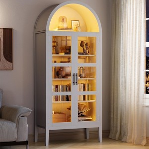 70" White Arched Kitchen Pantry Cabinet ¨C Modern LED Display Cabinet with Glass Doors & Adjustable Shelves for Dining/Living Room - 1 of 4