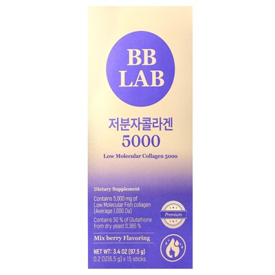 BB Lab Low Molecular Collagen 5000, Mix Berry, 5,000 mg , 15 Sticks, 0.2 oz (6.5 g) Each